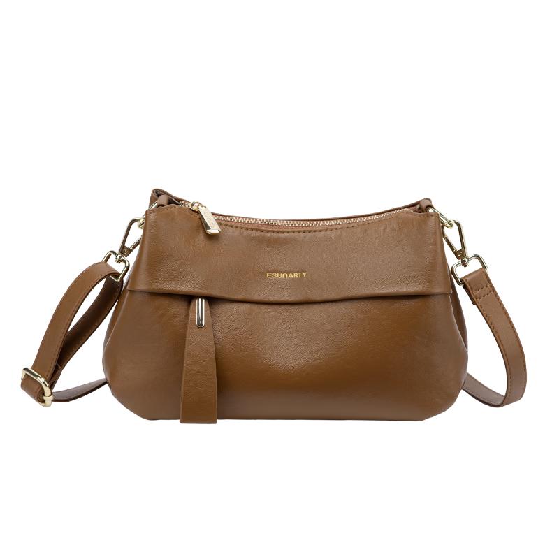 ESUNARTY Women's Genuine Leather Pillow Shoulder Crossbody Bag