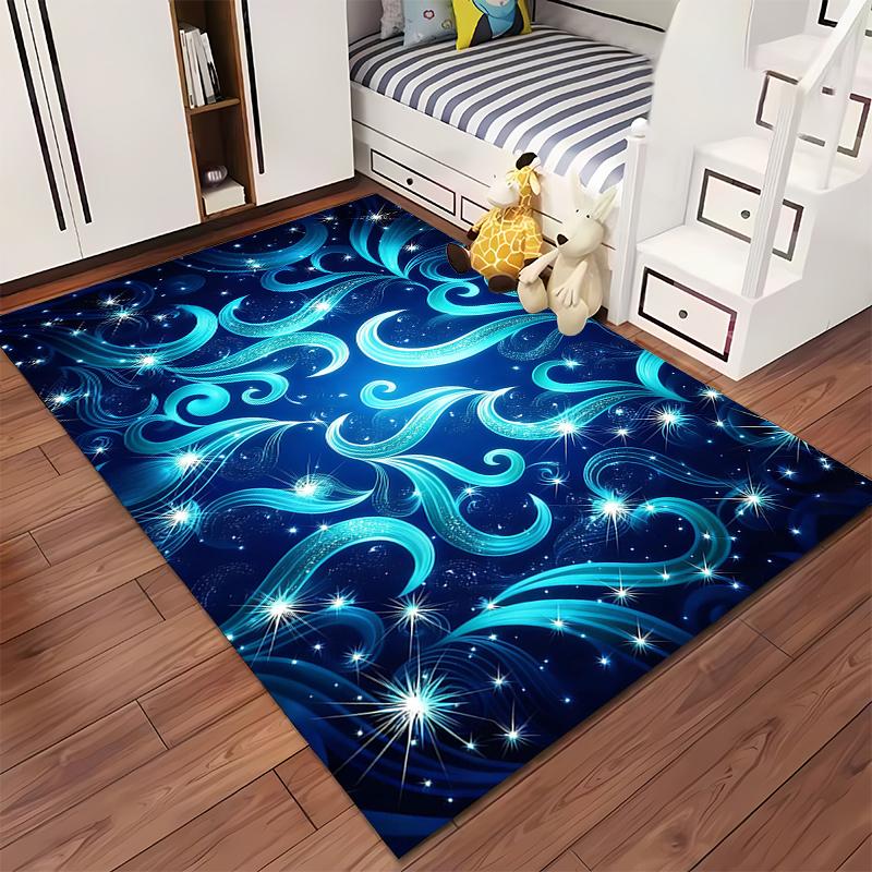 Abstract Blue Swirls and Stars Rug, Modern Living Room Carpet Decor Suitable for use as an anti-slip for living room bedroom sofas