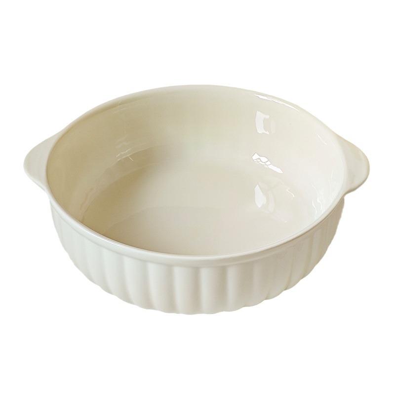 Modern Ceramic Double-Handled Soup and Salad Bowl, Microwave Safe