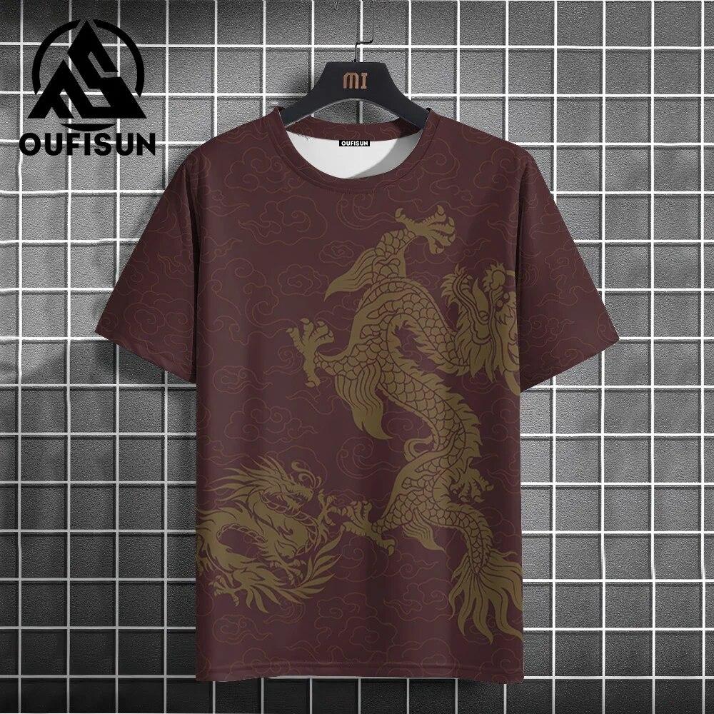 Letní pánské tričko s potiskem draka, módní, ležérní, s krátkým rukávem, denní pouliční oblečení, nadměrné, s kulatým výstřihem, pulovr