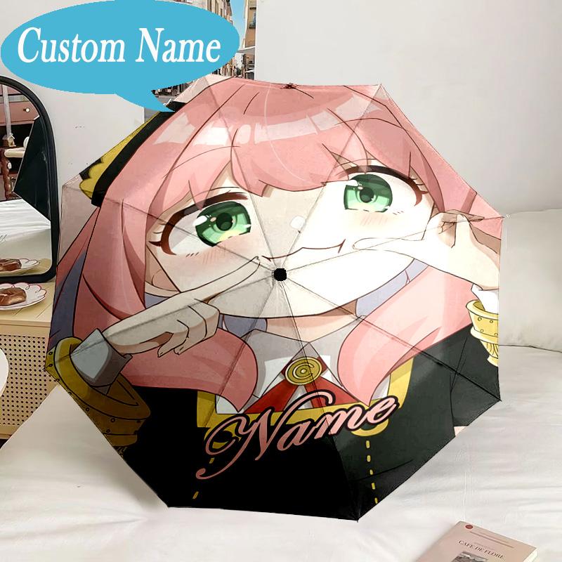 Custom Name Umbrella Pink Hair Anya Umbrella 8-Frame for Travel, Camping, Casual Lightweight Portable, Essential for Family Gifts