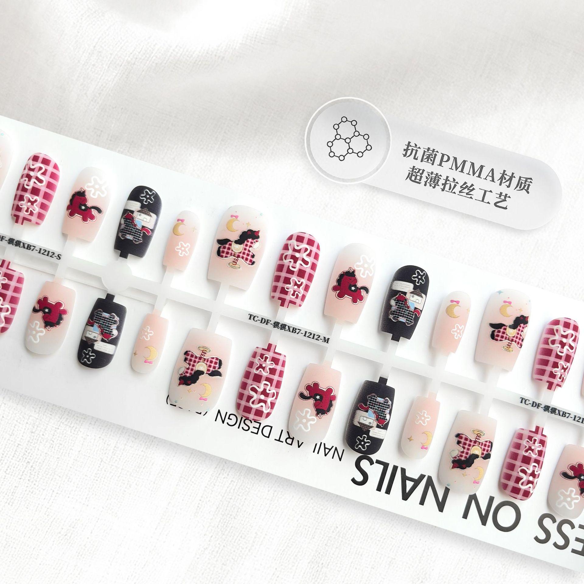 

New Year French Cartoon Sweet Short Wearable False Nail Stickers No Top Coat (4 sets per strip/SMSXS)