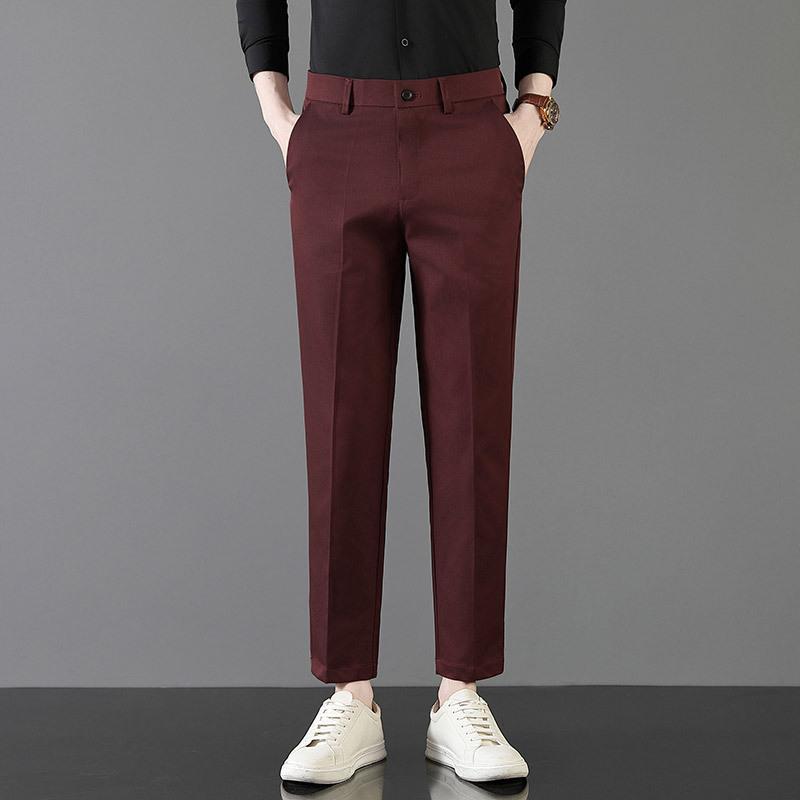 Light luxury spring men's casual pants elastic business straight men's nine-point pants