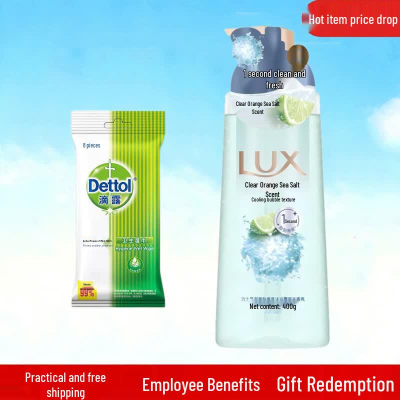 Набор: Влажные салфетки Dettol и Гель для душа Lux