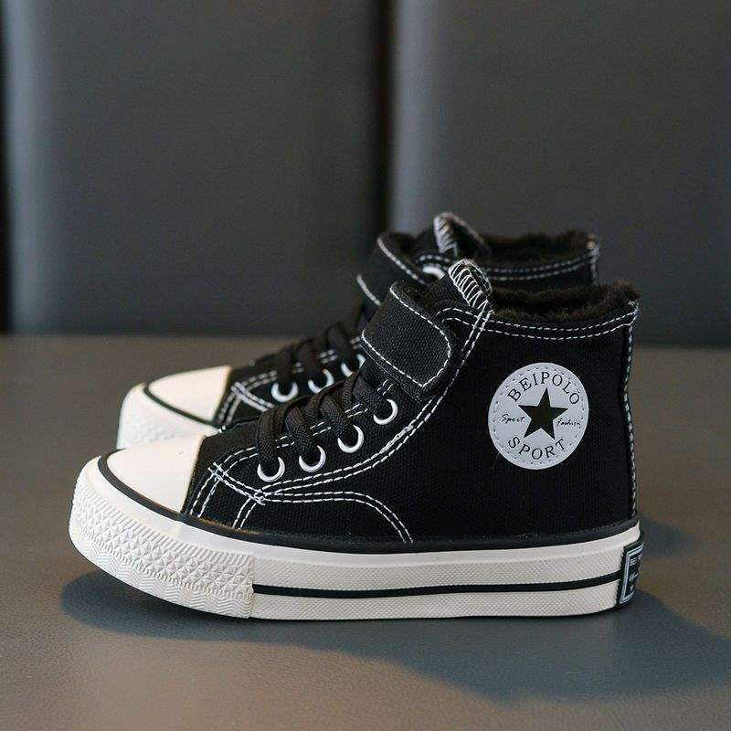 Thickened children's cotton shoes, girls' winter velvet warm canvas shoes, high-top boys' shoes 2025 baby autumn and winter shoes