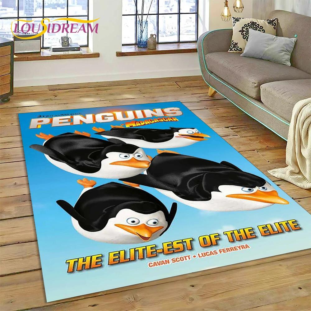 Roztomilý kreslený koberec s tučňáky z Madagaskaru pro obývací pokoj, ložnici, domácí dekoraci pohovky, koberec do dětského pokoje, protiskluzová podložka na podlahu, dárek