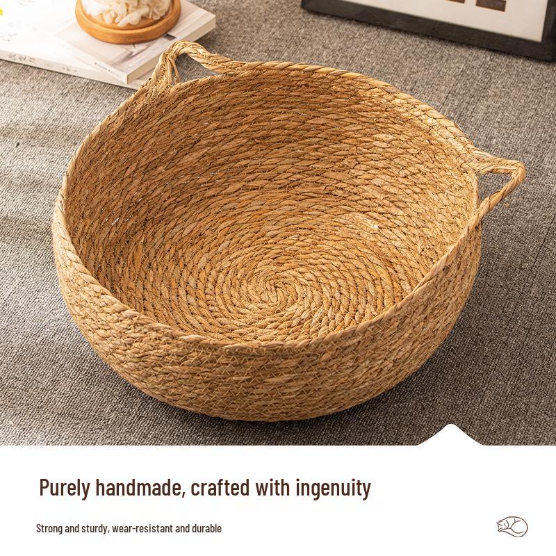 Four Seasons Rattan Cat Nest: Cozy Straw-Weaved Bed for Cats & Small Dogs