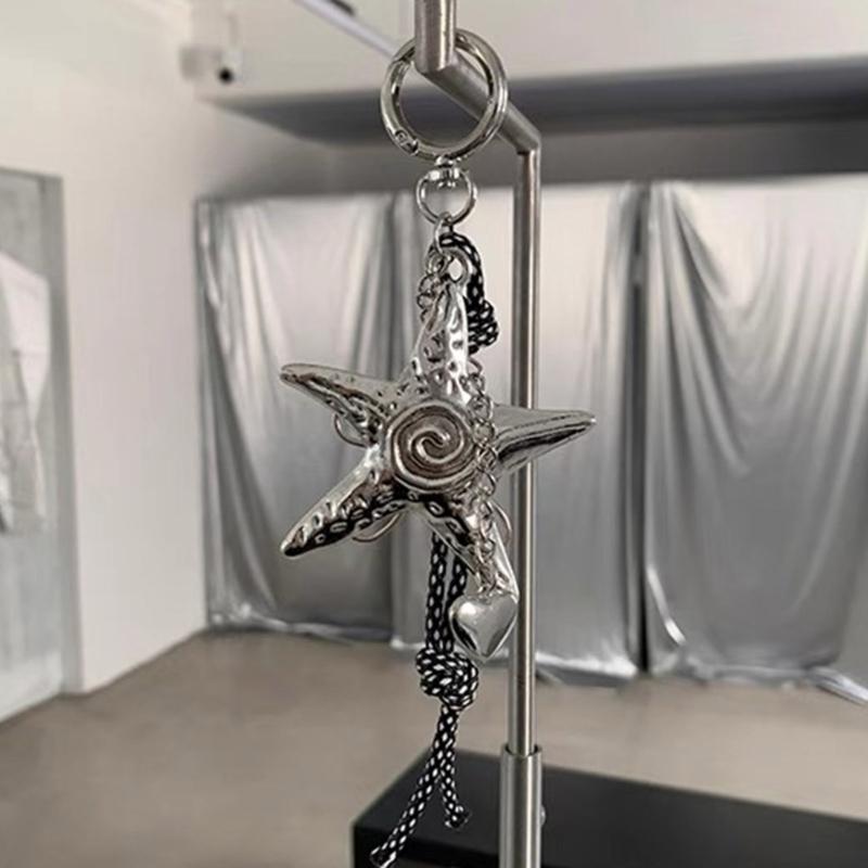 Multifunctional Star Flower Heart Rope Bag Charm Star Pendant Key Holder Bag Accessory Present for Stylish Individuals