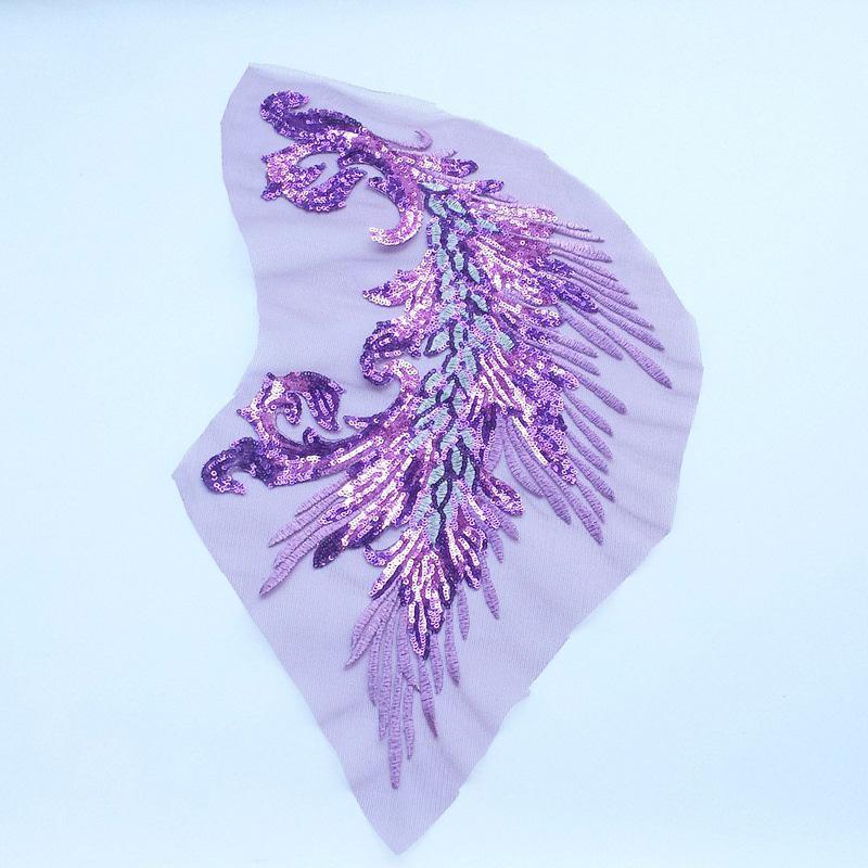 Embroidery Patches Sewing Accessories Feather Sequined Lace Craft Phoenix Tail DIY Sequins Patches