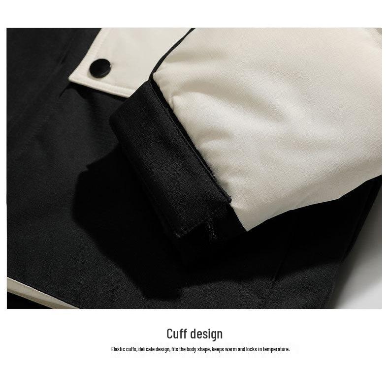 Men's Hooded Down Jacket, New Winter 2025 Color Block, Warm Thickened Workwear with Stand Collar