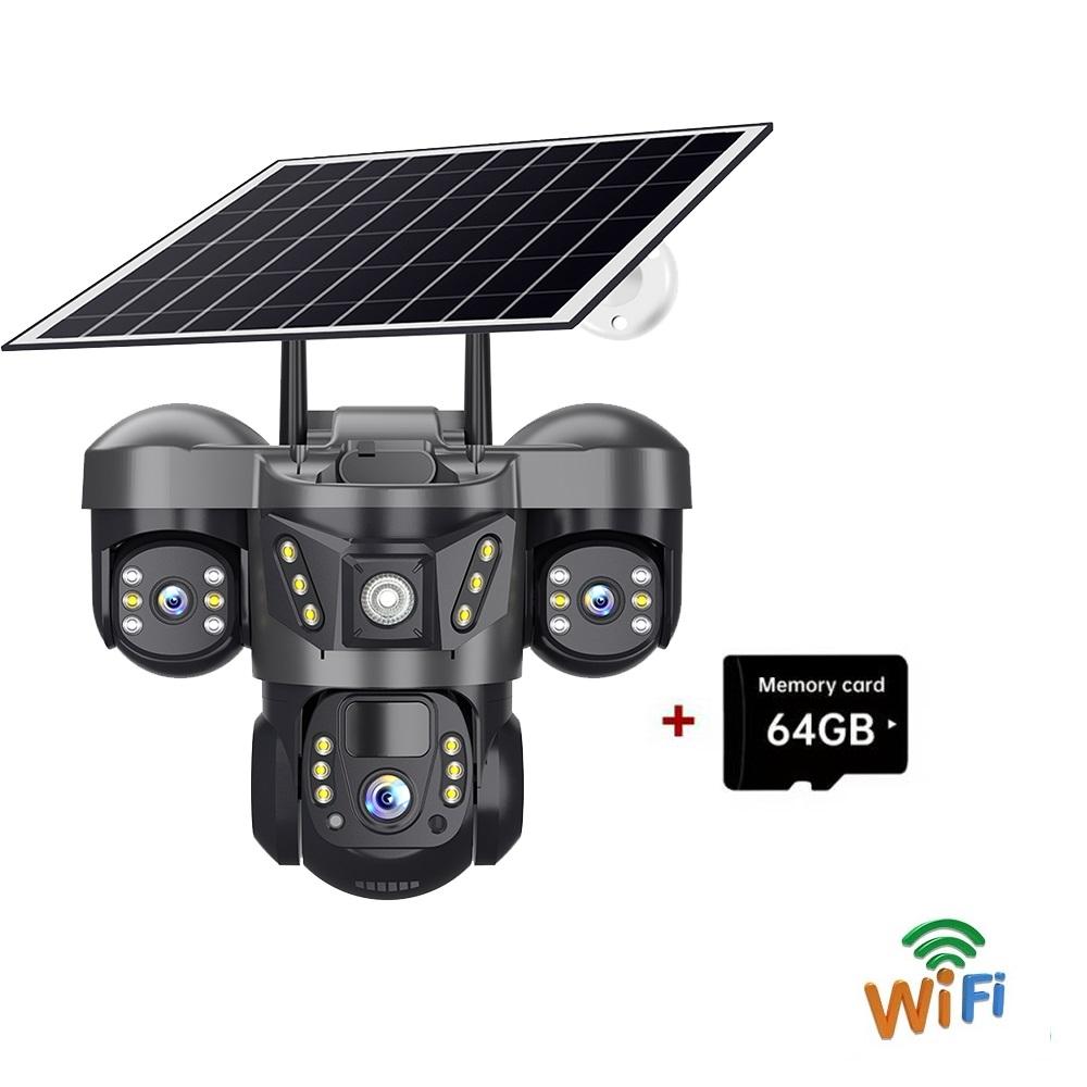 Echte Drei-Augen-Solarüberwachungskamera Zuhause Außen Garten 4G/WIFI Drei-Bildschirm-Kamera