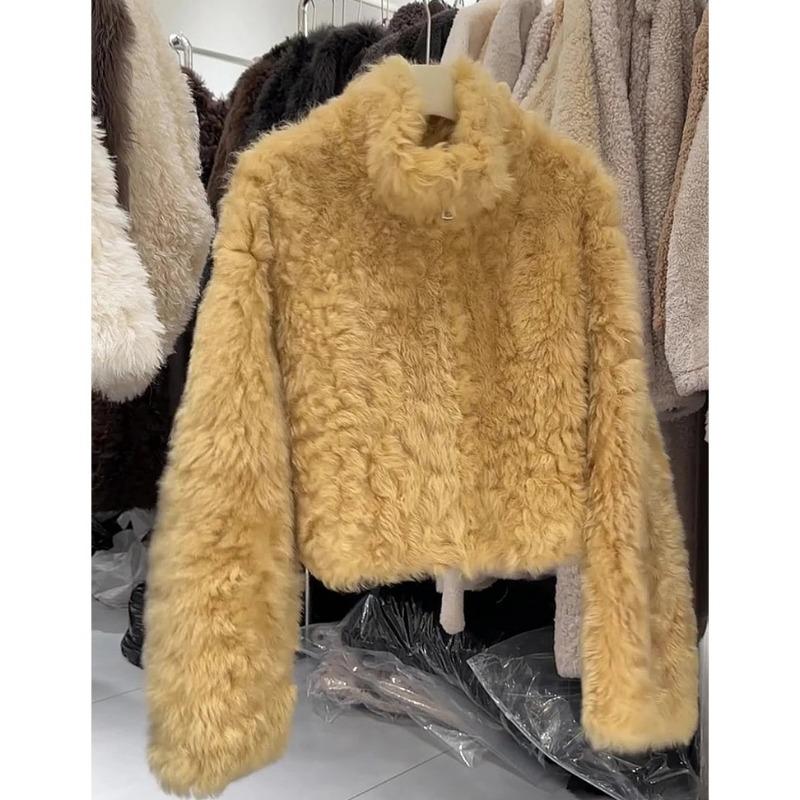 

Зимнее дофаминовое пальто из высококачественной овечьей шерсти для женщин, новый плюшевый меховой топ 3XL 145-80 kg жёлтый