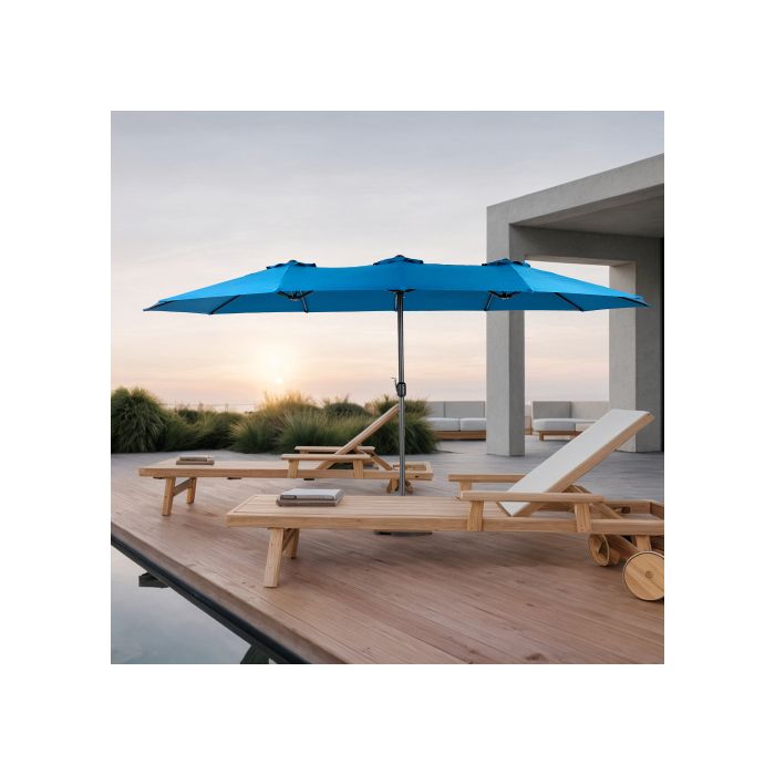 Parasol Extérieur Rectangulaire Double Face De 4,5 M Avec Manivelle (bleu Foncé) (sans Pied)