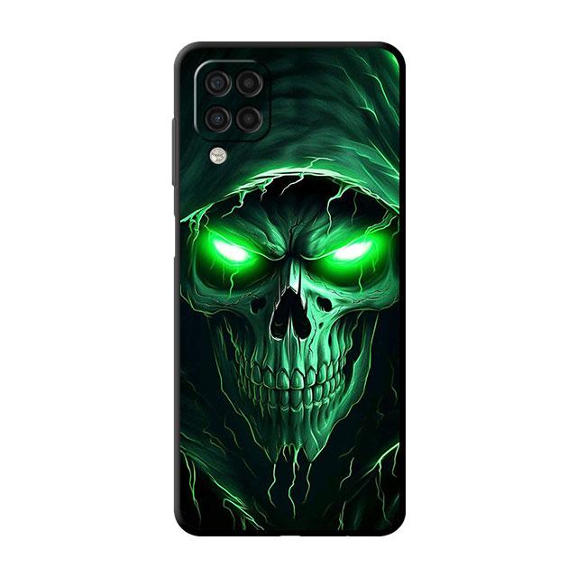 Czarny Etui dla Samsung Galaxy A52 A73 5G A33 A12 A53 A22 A13 4G A24 A14 A23 A54 A70 Miękki Pokrowiec na Telefon Czarna Kosa Czaszka Szkielet