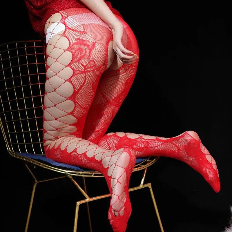 

Жіночі сексуальні колготки з видаленням, висока еластичність, відкриті промежини, ажурні колготки, прозорі сітчасті панчохи, готичний панк, клуб «Лоліта». Closed crotch червоний
