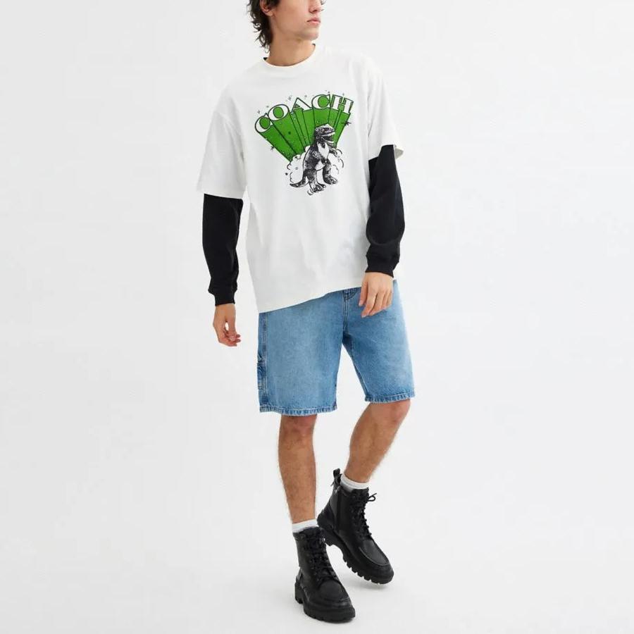Coach FW24 Round Neck Dinosaur Pattern Short Sleeve T-Shirt Men T-Shirts Ivory CW701-NFY
