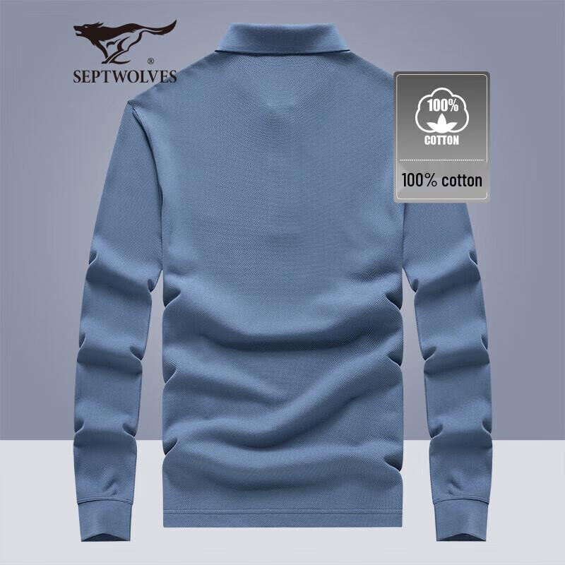 SEPTWOLVES Men's Long-Sleeve Cotton Polo Shirt