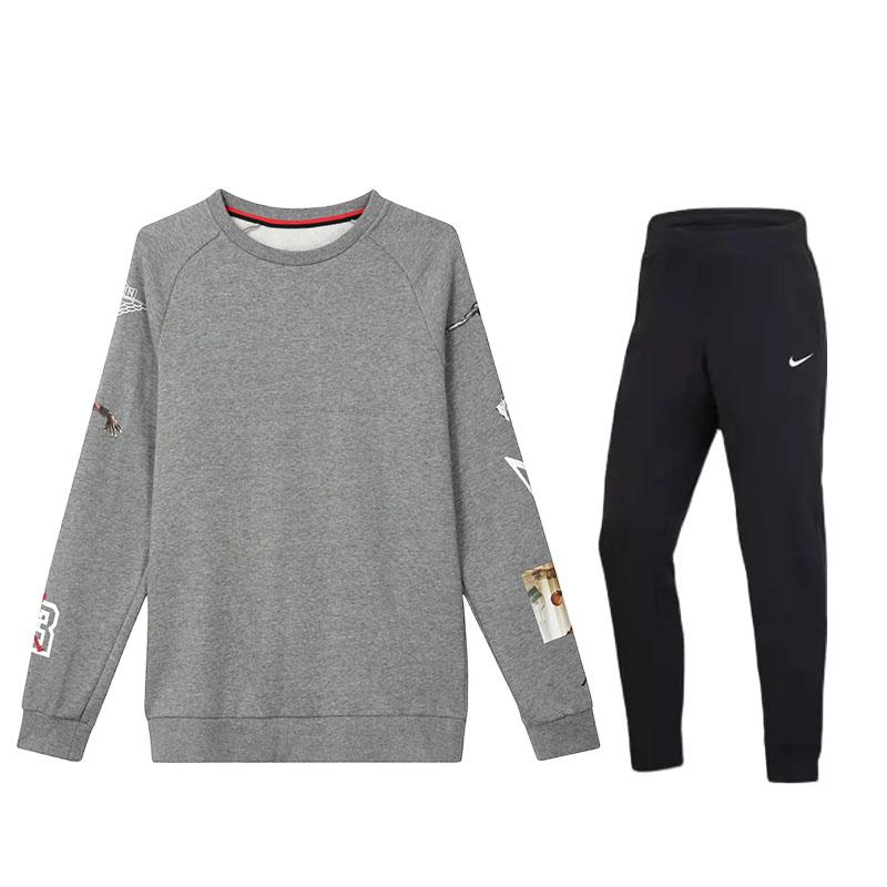 

Nike Simple Versatile Durable Round Neck Raglan Long Sleeve Cuffed Pants Casual Sports Suit Unisex Suit CD5872-091+716831-010 S