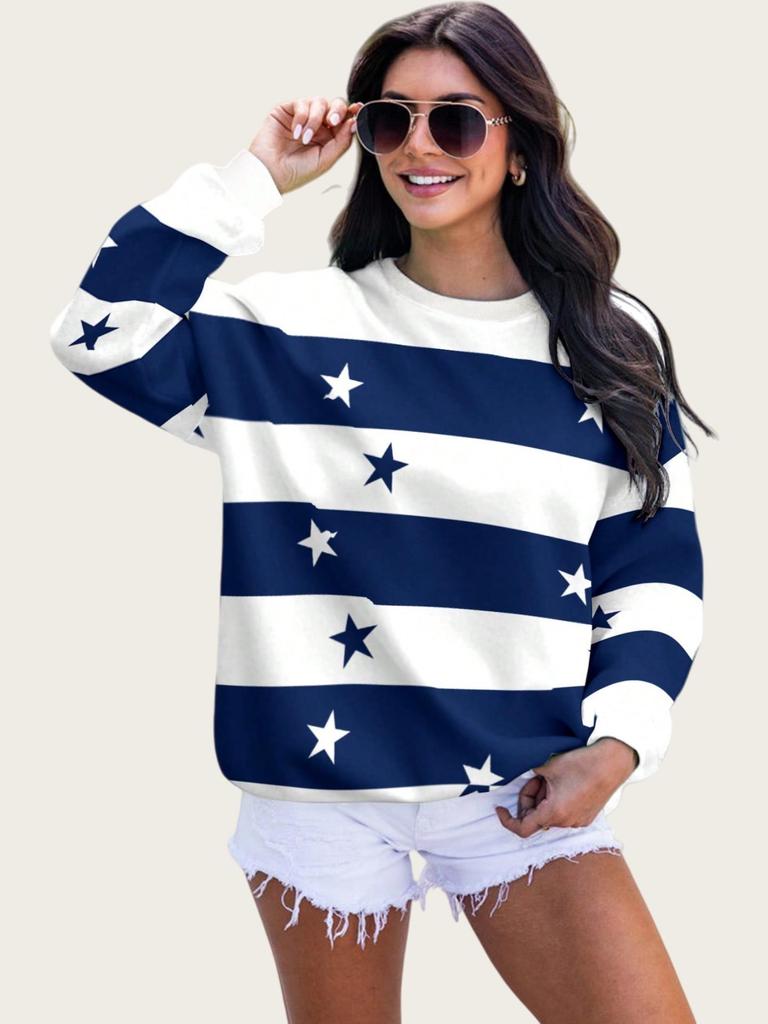 Women's Plus Size Color Block Striped Crew Neck Pullover - Autumn 2025 Collection