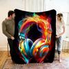 Live Music Neon Headphones Printed Flannel Blanket Perfect for Sofa Office Bed Travel Sleep Read Relax Camping Four Season Use