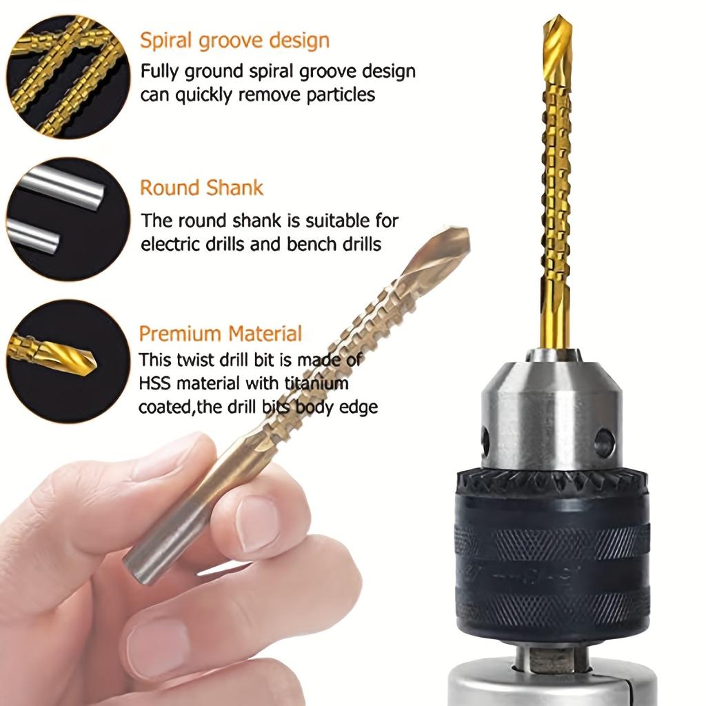 6 Pieces Titanium Twist Drill Bit Set, 135°Tip High Speed Steel, Size 3mm-8mm, Ideal Drilling In Wood/Cast Iron/Aluminum Alloy