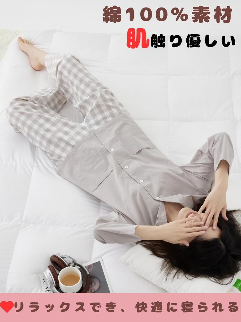 Beatgos Women's Short Sleeve Summer Pajamas, 100% Cotton, Open Front, Loungewear, Relaxing (Hikawa Ash (Long Sleeve), Size M)