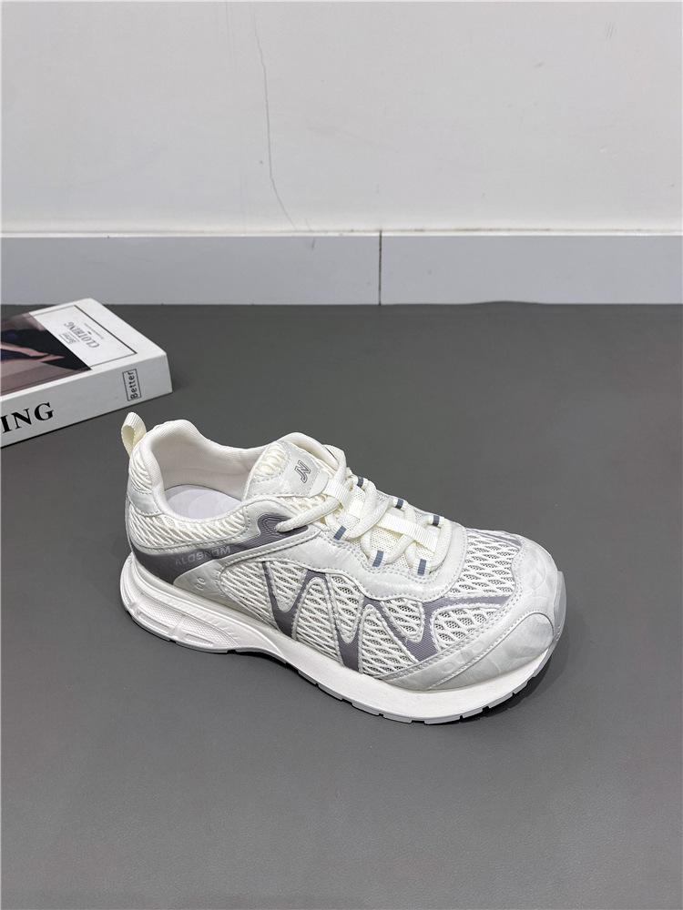 Leather Platform Sneakers Women's 2025 Summer New Mesh Breathable and Lightweight Outdoor Mountaineering Running Dad Shoes