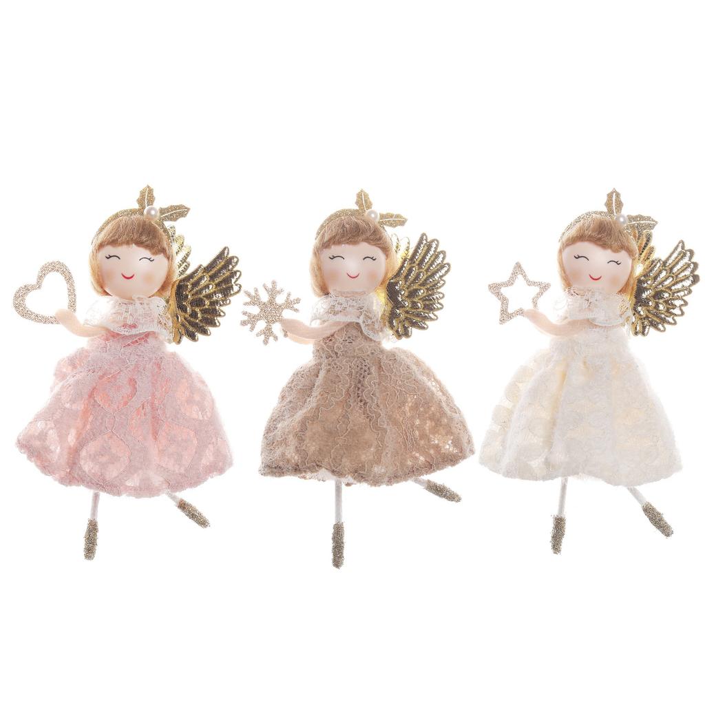 Christmas Angel Hanging Ornament With Hollow‑Out Skirt Headband, Small Pendant for Xmas Tree, Holiday Christmas Accessory