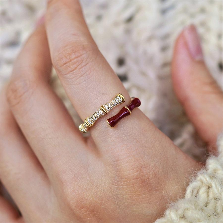 New Year's Ankara Red Drop Glaze Rose Flower Ring Delicate Light Luxury Clover Open Ring