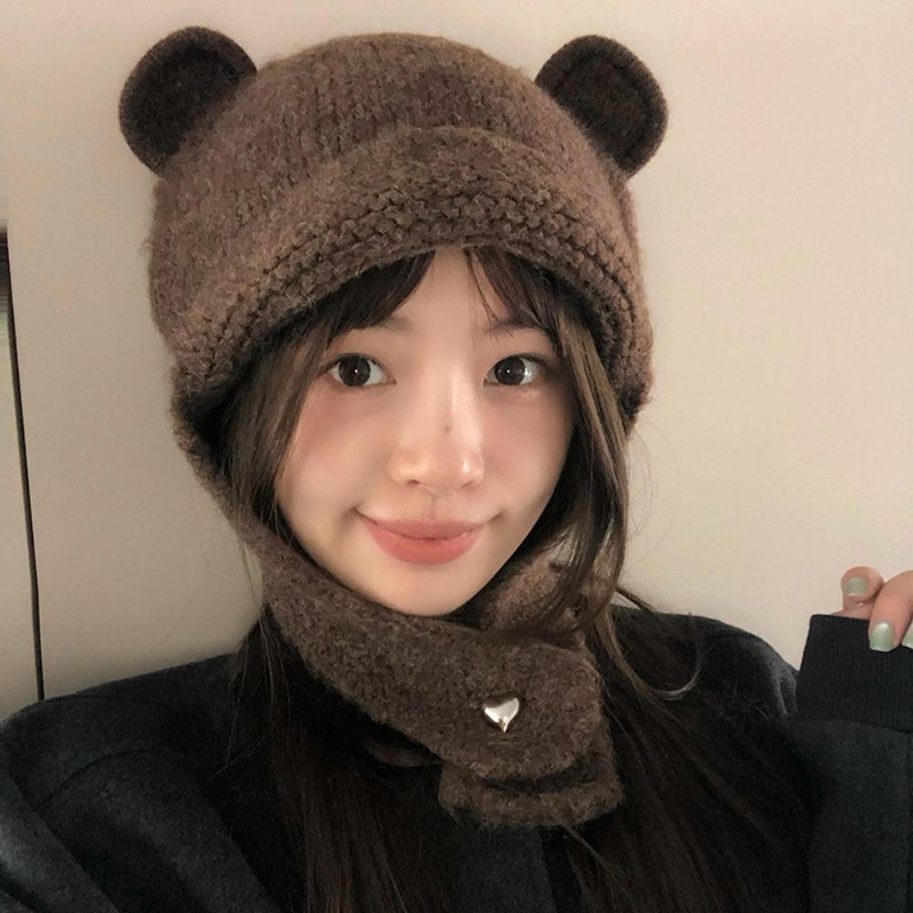 

New Cute Bear Ears Knitted Hat Windproof Cold Proof Warm Hat Ear Protector Hat Autumn Winter кофейный