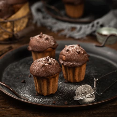 CHEFMADE Canel? Mold, 12-Piece Set, Non-Stick Cake Mold, Exterior Dimensions: Approx. 32.5 x 25.8 cm, Cup Top: 5.5 cm x Bottom: 4.4 cm (Black)