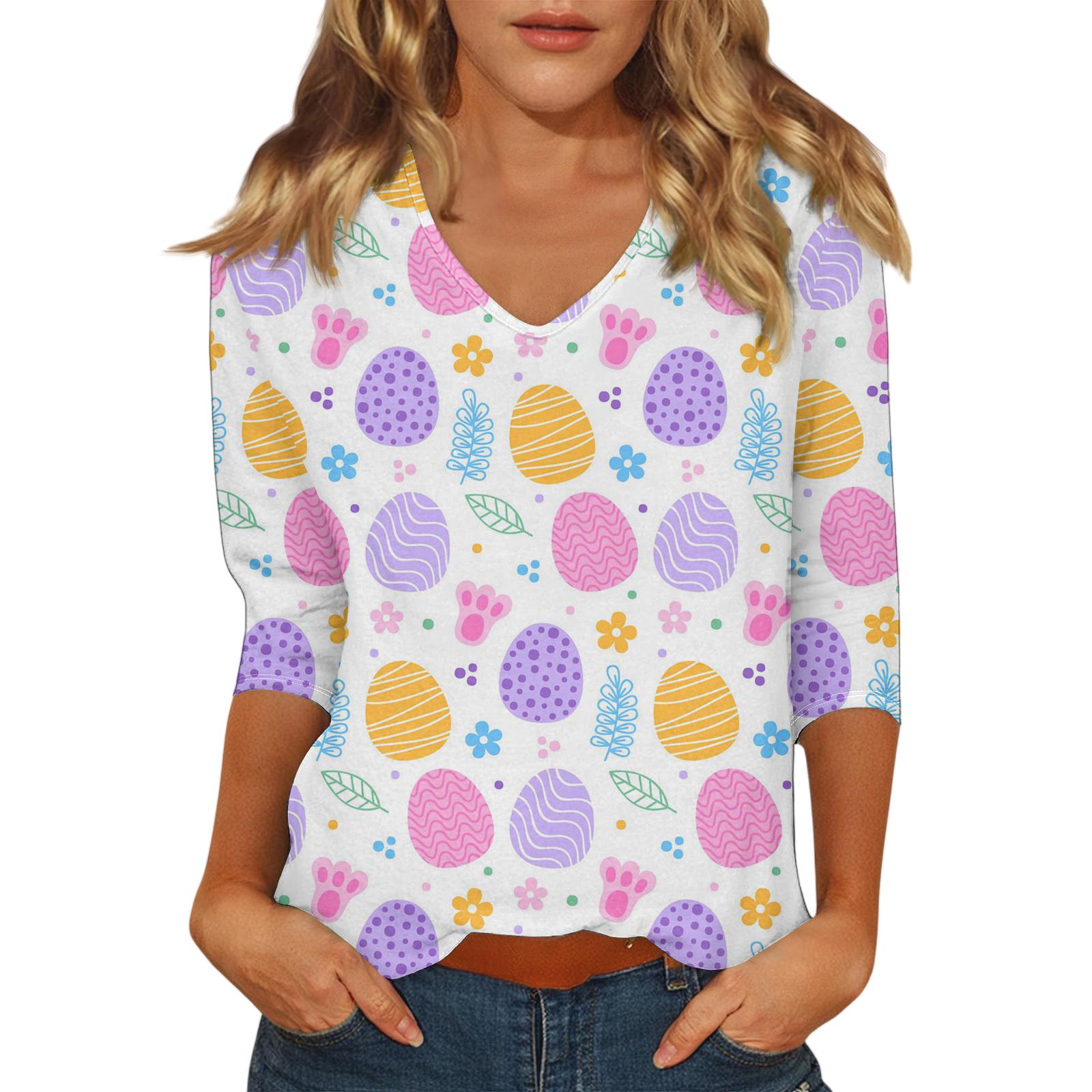 

Women s Casual Fashionable Sexy Comfortable V-Neck Printed Three-Quarter Sleeve Top XL
