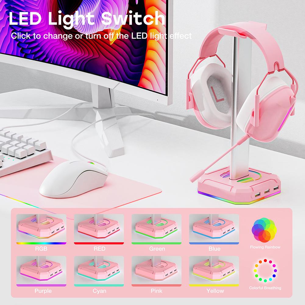 Headphone Stand Holder Rack RGB Backlight Head Mounted Headphone Stand Rack Desktop Organizer Vertical Bracket Hanger