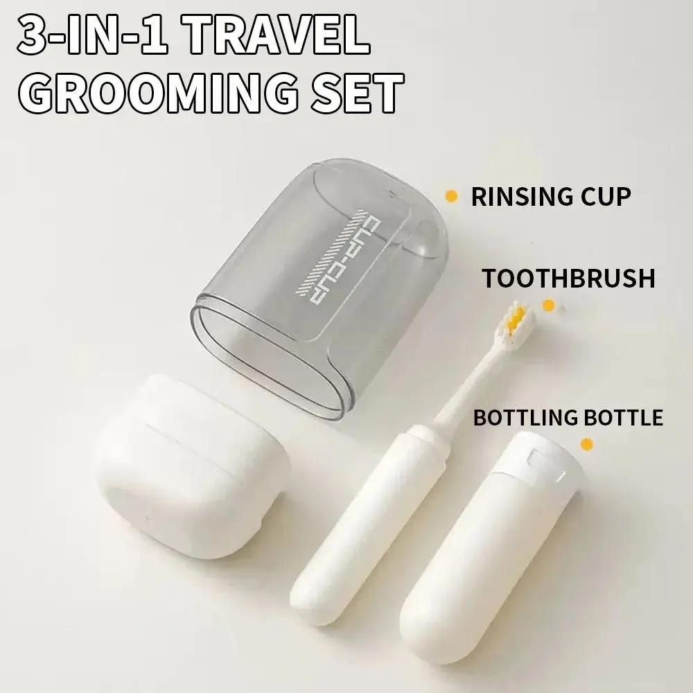 3 in 1 Portable Travel Toothbrush Set  Durable  ABS Plastic Mouthwash Cup for Daily Use