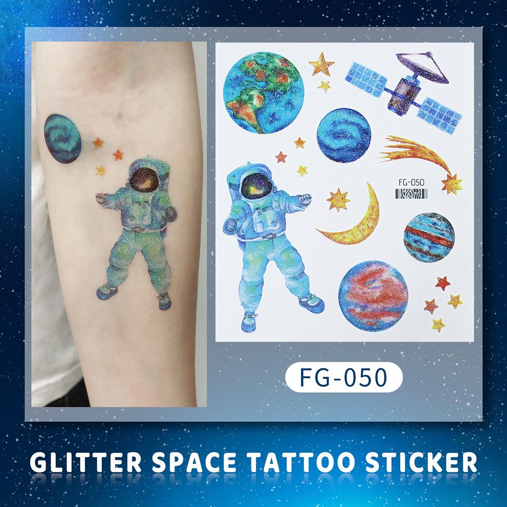 Ruikalong Waterproof Glitter Space Series Temporary Tattoo Stickers - Gradient Planet Face Design 105*120mm
