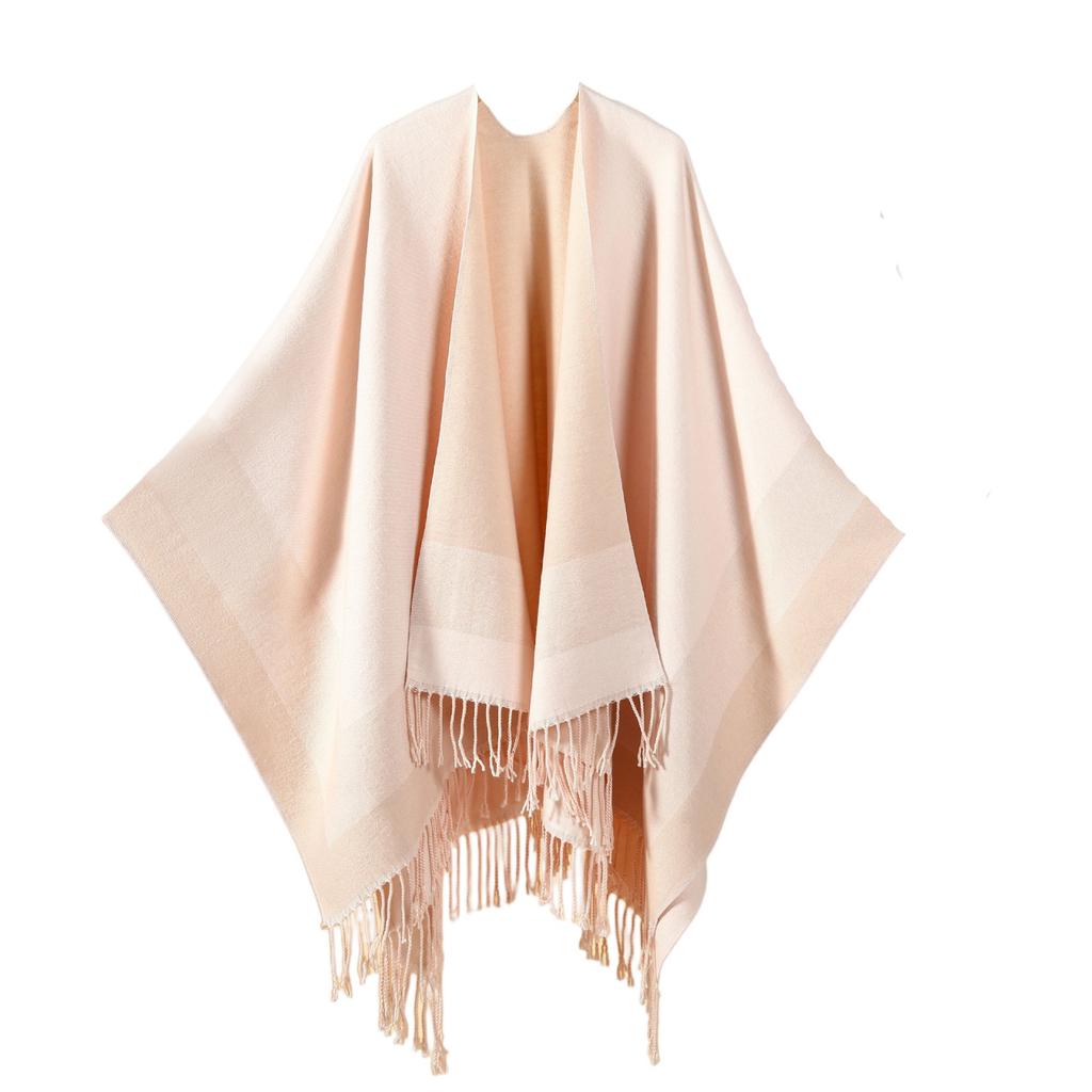 Ladies' Fashionable Single-color Fringed Slit Shawl, Double-sided Three-dimensional Wavy Warm Imitation Cashmere Scarf, Cloak Cardigan