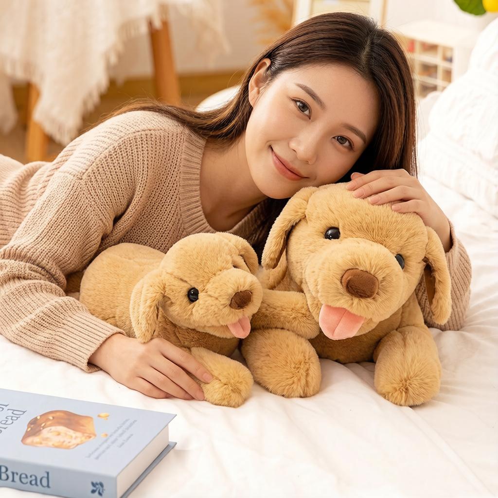 50/70 cm Cane Labrador Marrone Sdraiato Bambola Giocattolo Peluche Cartoon con Lingua Fuori Cane Cucciolo Animale Peluche Compagno Regalo