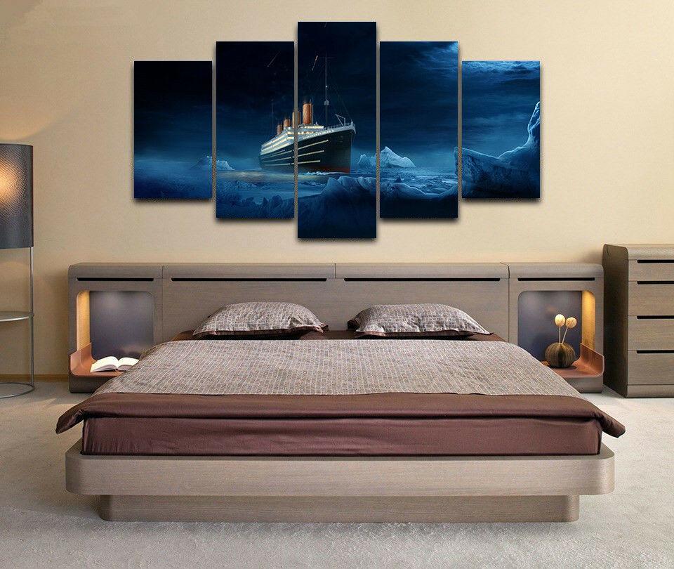 No Framed Canvas 5 Pcs Titanic Ice burg Ship Seascape Wall Art Posters Picture Painting Home Decor for Living Room Decoration