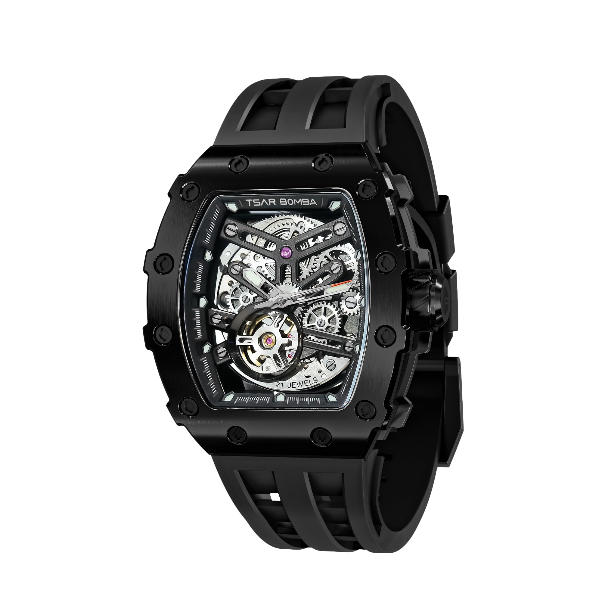

TSAR BOMBA 5 АТМ Водонепроникний Бочкоподібний Силікон Нержавіюча Сталь Розкішний Механічний Автоматичний Сапфіровий Найкращий Подарунок Чоловічий Годинник, Стійкий, Скелетон, Форма, Спортивний,