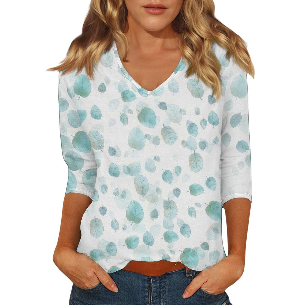 Women's Casual Fashion Sexy Comfortable V-Neck Floral Seven Sleeve Top