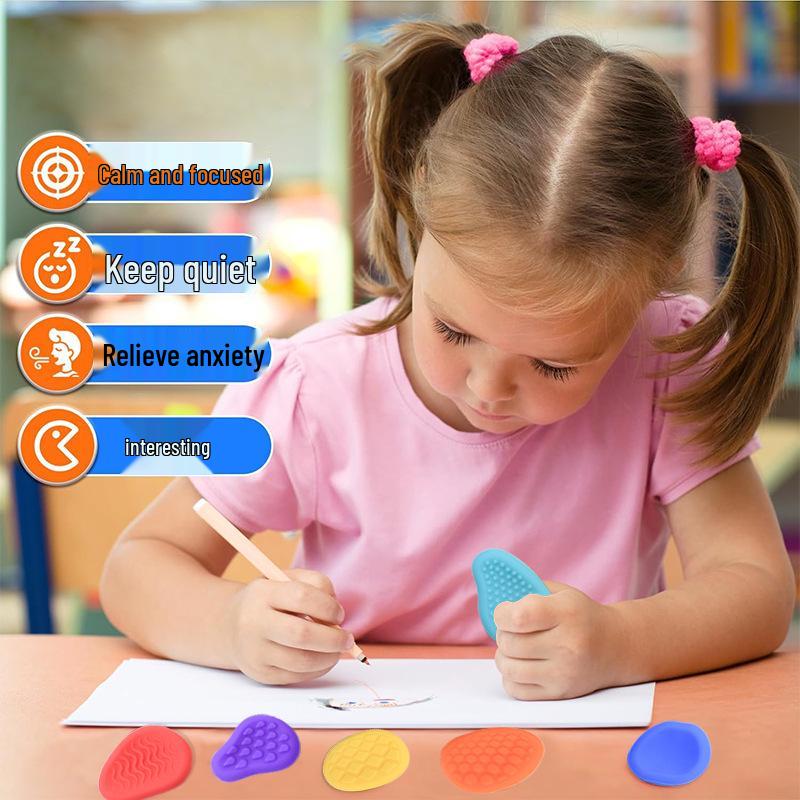 Children's Sensory Stone Set: 6 Soft Silicone Worry Stones with Wearable Lanyards for Stress Relief