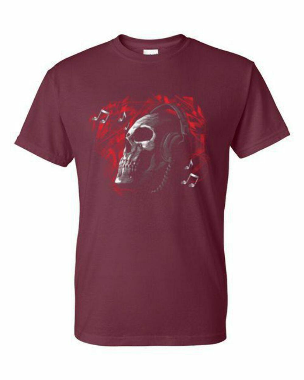 T-Shirt - DEAD PHONES SKULL - MUSIC SKULL GOTHIC NOVELTY Adult DryBlend? S