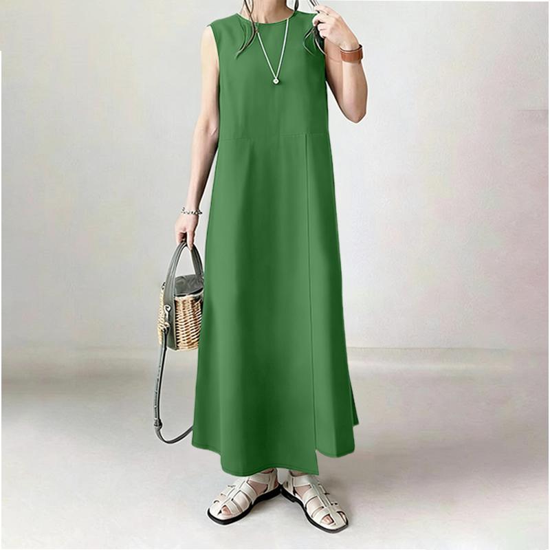 ZANZEA Women Casual Round Neck Sleeveless Long Dress S зелёный