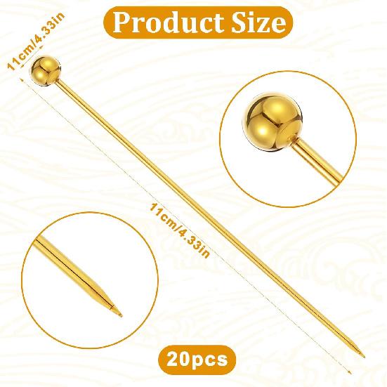 20 Pieces Stainless Steel Cocktail Toothpicks Reble Cocktail Skewers Metal Martini Picks Garnish Picks Bloody Mary Skewers for Olives Appetizers
