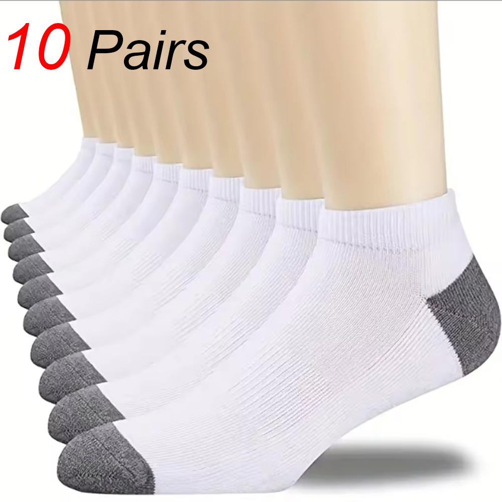 

10 Pairs Men Ankle Socks Classic Fashionable Black White And Gray Color Matching Comfortable Breathable Sweat Absorbing Socks One Size