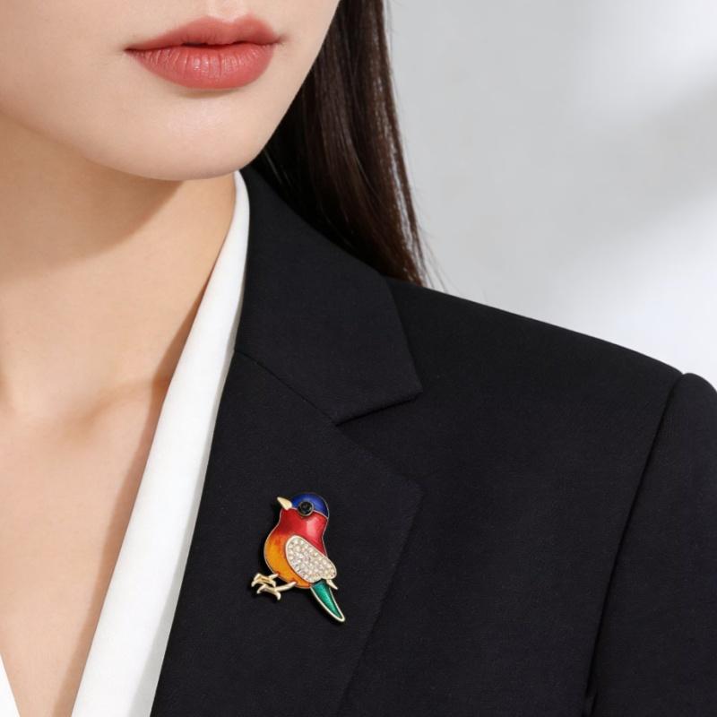 Stylish Enamel Bird Brooch 1pc Rhinestone Animal Sparrow Pin for Women Unisex Lapel Pin for Formal Events