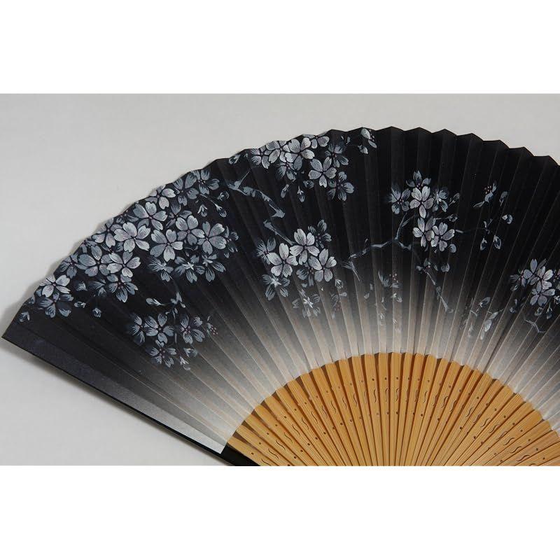 Used [New] [Hasegawa] Fan "Sakura pattern" double-sided pattern, handmade by Kyoto craftsmen, embroidered fan, fan bag included, paper box 0