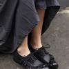 Retro Niche Ruffle Edge Small Leather Shoes Women's Spring and Summer 2025 New Small Round Head Thick Heel Lace-up Brock Shoes