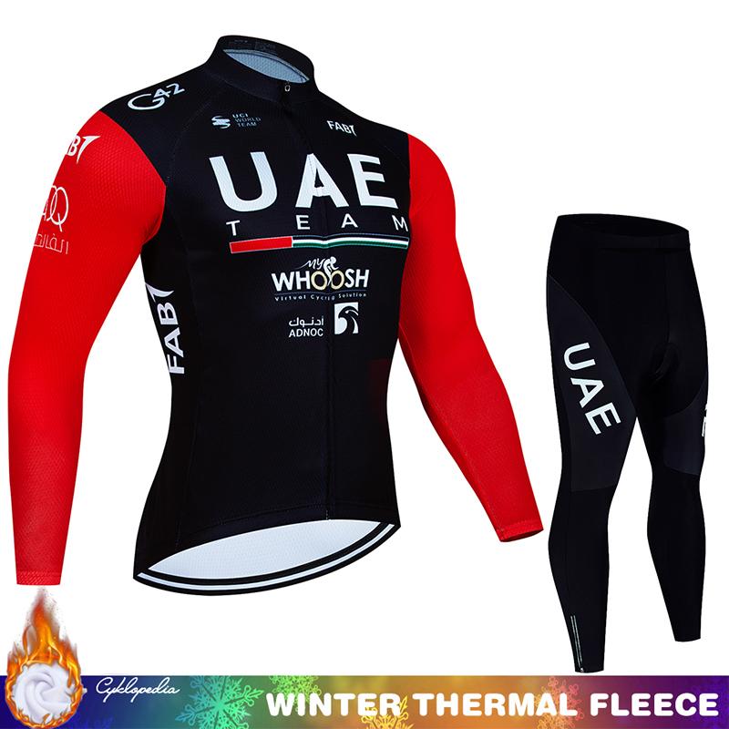 Cycling Jumper Men's Suit UAE Thermal Jersey Man Costume Bike Clothes Pro Team 2024 Winter Fleece Clothing Mtb Pants Blouse Bib