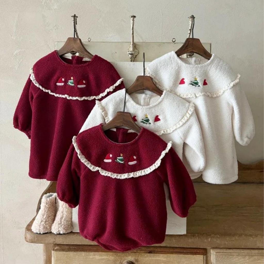 Infant Girls' Winter Lace Plush Princess Dress with Christmas Embroidery